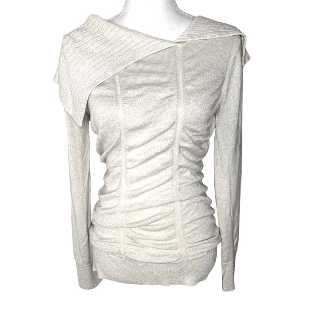 2B Bebe Women Ruched Sweater Metallic‎ Gold Thread Size Medium